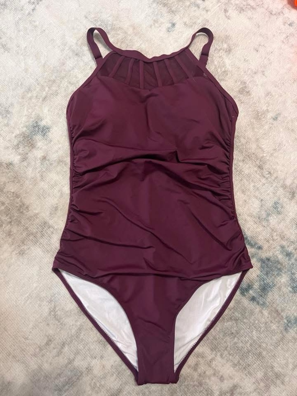 Holipick High Neck One-Piece Swimsuit in Deep Plum